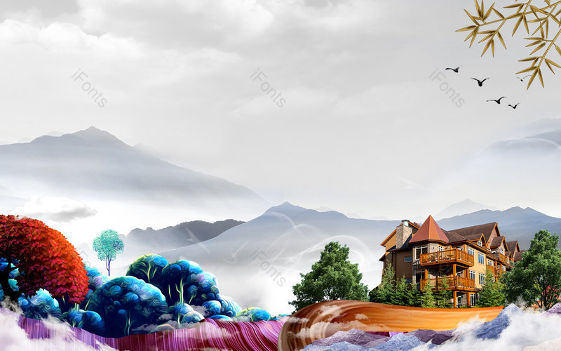 新中式古风意境山水装饰背景设计,插画/手绘图,插画/手绘图库,插画/手绘图下载,插画/手绘